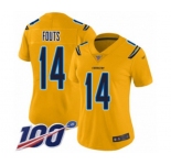 Women's Los Angeles Chargers #14 Dan Fouts Limited Gold Inverted Legend 100th Season Football Jersey