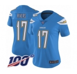 Women's Los Angeles Chargers #17 Philip Rivers Electric Blue Alternate Vapor Untouchable Limited Player 100th Season Football Jersey