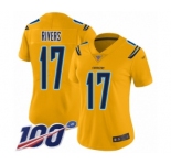 Women's Los Angeles Chargers #17 Philip Rivers Limited Gold Inverted Legend 100th Season Football Jersey