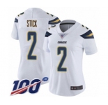 Women's Los Angeles Chargers #2 Easton Stick White Vapor Untouchable Limited Player 100th Season Football Jersey
