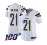 Women's Los Angeles Chargers #21 LaDainian Tomlinson White Vapor Untouchable Limited Player 100th Season Football Jersey
