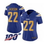 Women's Los Angeles Chargers #22 Justin Jackson Limited Electric Blue Rush Vapor Untouchable 100th Season Football Jersey