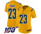 Women's Los Angeles Chargers #23 Rayshawn Jenkins Limited Gold Inverted Legend 100th Season Football Jersey