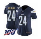 Women's Los Angeles Chargers #24 Trevor Williams Navy Blue Team Color Vapor Untouchable Limited Player 100th Season Football Jersey