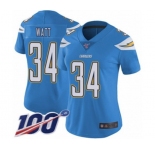 Women's Los Angeles Chargers #34 Derek Watt Electric Blue Alternate Vapor Untouchable Limited Player 100th Season Football Jersey