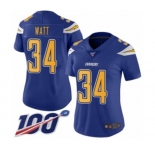 Women's Los Angeles Chargers #34 Derek Watt Limited Electric Blue Rush Vapor Untouchable 100th Season Football Jersey