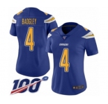 Women's Los Angeles Chargers #4 Michael Badgley Limited Electric Blue Rush Vapor Untouchable 100th Season Football Jersey