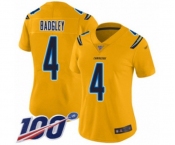 Women's Los Angeles Chargers #4 Michael Badgley Limited Gold Inverted Legend 100th Season Football Jersey