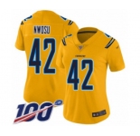 Women's Los Angeles Chargers #42 Uchenna Nwosu Limited Gold Inverted Legend 100th Season Football Jersey