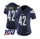 Women's Los Angeles Chargers #42 Uchenna Nwosu Navy Blue Team Color Vapor Untouchable Limited Player 100th Season Football Jersey