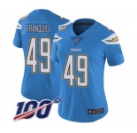 Women's Los Angeles Chargers #49 Drue Tranquill Electric Blue Alternate Vapor Untouchable Limited Player 100th Season Football Jersey