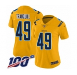 Women's Los Angeles Chargers #49 Drue Tranquill Limited Gold Inverted Legend 100th Season Football Jersey
