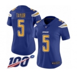 Women's Los Angeles Chargers #5 Tyrod Taylor Limited Electric Blue Rush Vapor Untouchable 100th Season Football Jersey