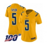 Women's Los Angeles Chargers #5 Tyrod Taylor Limited Gold Inverted Legend 100th Season Football Jersey