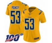 Women's Los Angeles Chargers #53 Mike Pouncey Limited Gold Inverted Legend 100th Season Football Jersey