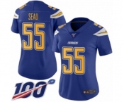 Women's Los Angeles Chargers #55 Junior Seau Limited Electric Blue Rush Vapor Untouchable 100th Season Football Jersey