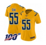 Women's Los Angeles Chargers #55 Junior Seau Limited Gold Inverted Legend 100th Season Football Jersey