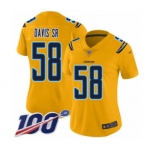 Women's Los Angeles Chargers #58 Thomas Davis Sr Limited Gold Inverted Legend 100th Season Football Jersey
