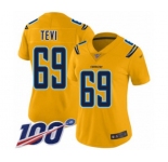 Women's Los Angeles Chargers #69 Sam Tevi Limited Gold Inverted Legend 100th Season Football Jersey