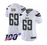 Women's Los Angeles Chargers #69 Sam Tevi White Vapor Untouchable Limited Player 100th Season Football Jersey