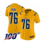 Women's Los Angeles Chargers #76 Russell Okung Limited Gold Inverted Legend 100th Season Football Jersey