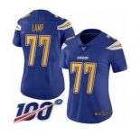 Women's Los Angeles Chargers #77 Forrest Lamp Limited Electric Blue Rush Vapor Untouchable 100th Season Football Jersey