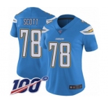 Women's Los Angeles Chargers #78 Trent Scott Electric Blue Alternate Vapor Untouchable Limited Player 100th Season Football Jersey