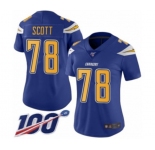 Women's Los Angeles Chargers #78 Trent Scott Limited Electric Blue Rush Vapor Untouchable 100th Season Football Jersey