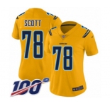 Women's Los Angeles Chargers #78 Trent Scott Limited Gold Inverted Legend 100th Season Football Jersey