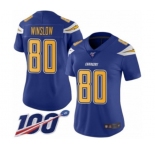 Women's Los Angeles Chargers #80 Kellen Winslow Limited Electric Blue Rush Vapor Untouchable 100th Season Football Jersey