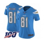 Women's Los Angeles Chargers #81 Mike Williams Electric Blue Alternate Vapor Untouchable Limited Player 100th Season Football Jersey