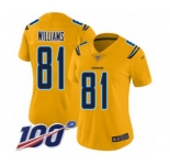 Women's Los Angeles Chargers #81 Mike Williams Limited Gold Inverted Legend 100th Season Football Jersey
