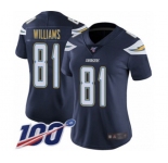 Women's Los Angeles Chargers #81 Mike Williams Navy Blue Team Color Vapor Untouchable Limited Player 100th Season Football Jersey