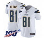 Women's Los Angeles Chargers #81 Mike Williams White Vapor Untouchable Limited Player 100th Season Football Jersey