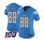 Women's Los Angeles Chargers #88 Virgil Green Electric Blue Alternate Vapor Untouchable Limited Player 100th Season Football Jersey