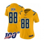 Women's Los Angeles Chargers #88 Virgil Green Limited Gold Inverted Legend 100th Season Football Jersey