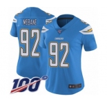 Women's Los Angeles Chargers #92 Brandon Mebane Electric Blue Alternate Vapor Untouchable Limited Player 100th Season Football Jersey
