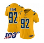 Women's Los Angeles Chargers #92 Brandon Mebane Limited Gold Inverted Legend 100th Season Football Jersey