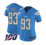 Women's Los Angeles Chargers #93 Justin Jones Electric Blue Alternate Vapor Untouchable Limited Player 100th Season Football Jersey