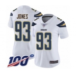 Women's Los Angeles Chargers #93 Justin Jones White Vapor Untouchable Limited Player 100th Season Football Jersey
