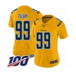 Women's Los Angeles Chargers #99 Jerry Tillery Limited Gold Inverted Legend 100th Season Football Jersey