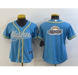Women's Los Angeles Chargers Light Blue Team Big Logo With Patch Cool Base Stitched Baseball Jersey