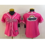 Women's Los Angeles Chargers Pink Team Big Logo With Patch Cool Base Stitched Baseball Jersey