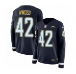 Women's Nike Los Angeles Chargers #42 Uchenna Nwosu Limited Navy Blue Therma Long Sleeve NFL Jersey