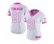 Women's Nike San Diego Chargers #21 LaDainian Tomlinson White Pink Stitched NFL Limited Rush Fashion Jersey
