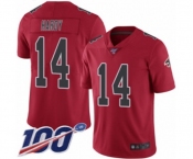 Men's Atlanta Falcons #14 Justin Hardy Limited Red Rush Vapor Untouchable 100th Season Football Jersey