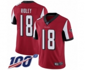 Men's Atlanta Falcons #18 Calvin Ridley Red Team Color Vapor Untouchable Limited Player 100th Season Football Jersey