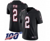 Men's Atlanta Falcons #2 Matt Ryan Black Alternate Vapor Untouchable Limited Player 100th Season Football Jersey