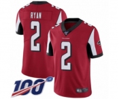 Men's Atlanta Falcons #2 Matt Ryan Red Team Color Vapor Untouchable Limited Player 100th Season Football Jersey