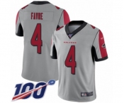 Men's Atlanta Falcons #4 Brett Favre Limited Silver Inverted Legend 100th Season Football Jersey